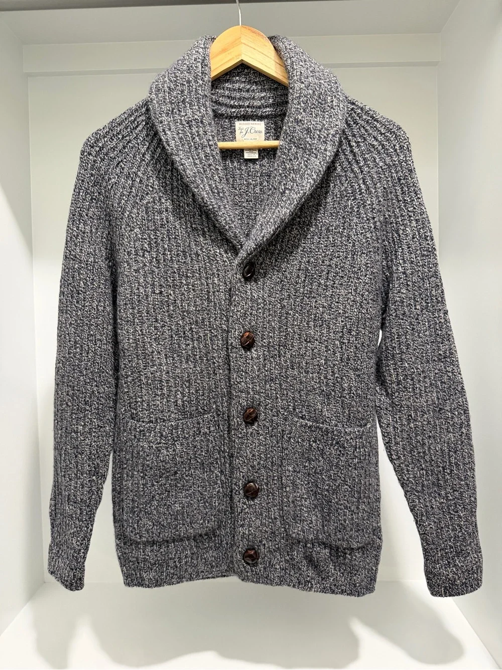 J. Crew Rugged merino wool-blend cardigan sweater marled navy BA217 $188 XS